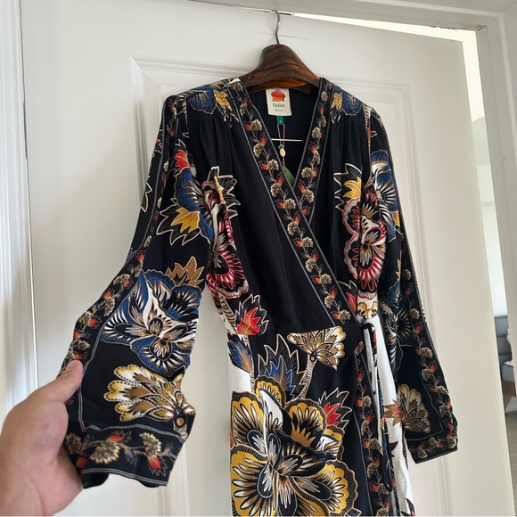 Farm Rio Black Maxi Floral Wrap Mini Dress - Picture 2 of 7
